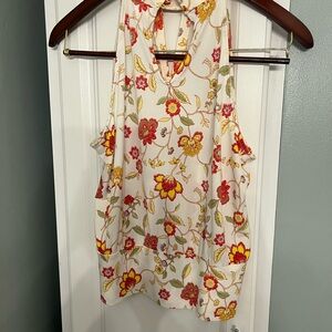 New York & Company Floral Halter Top - Cream and Red